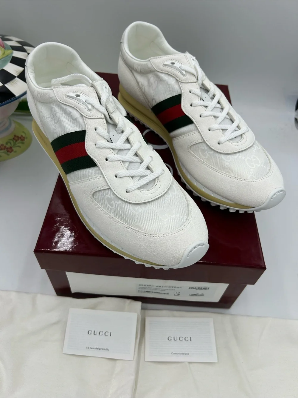 Men's Gucci re-motion GG canvas/suede sneakers size 12 fits 12.5 US made Italy